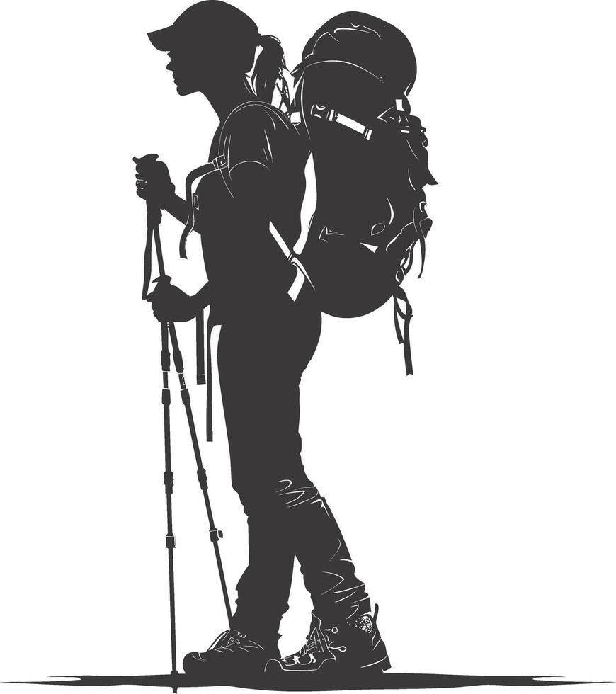 AI generated Silhouette hiking woman black color only full body vector