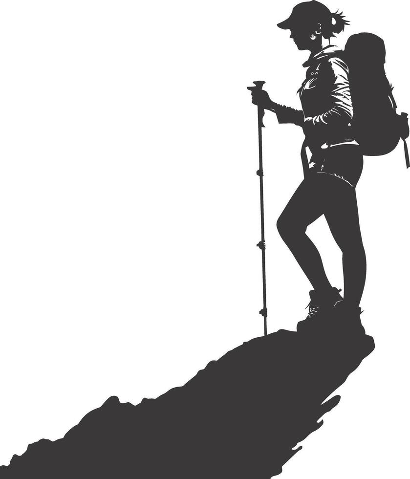 AI generated Silhouette hiking woman black color only full body vector