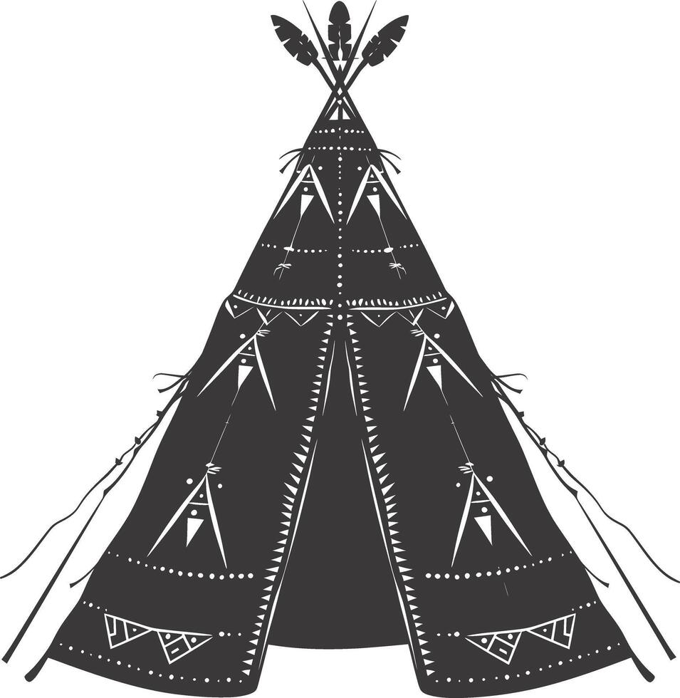 AI generated Silhouette Indian tribal tent black color only full vector