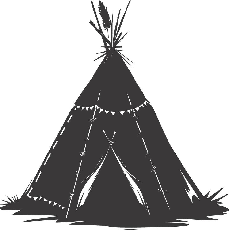 AI generated Silhouette Indian tribal tent black color only full vector