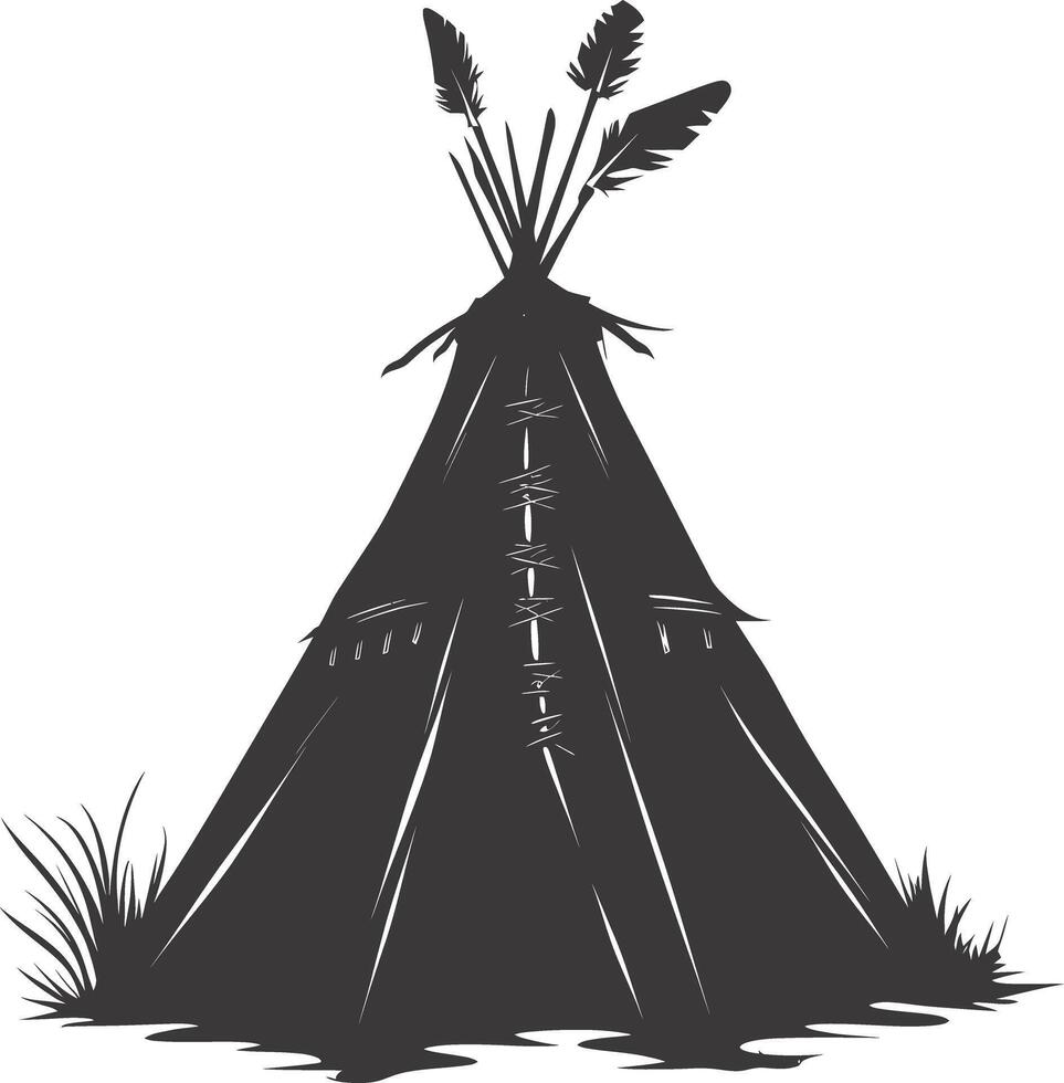 AI generated Silhouette Indian tribal tent black color only full vector