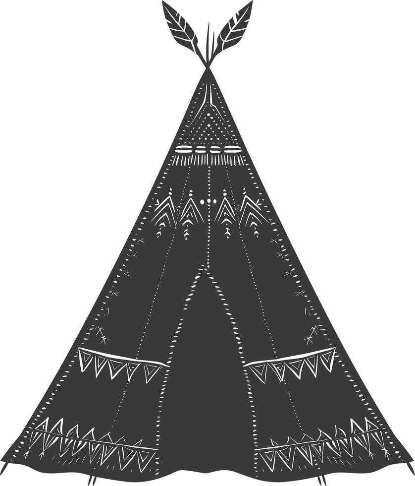 AI generated Silhouette Indian tribal tent black color only full vector