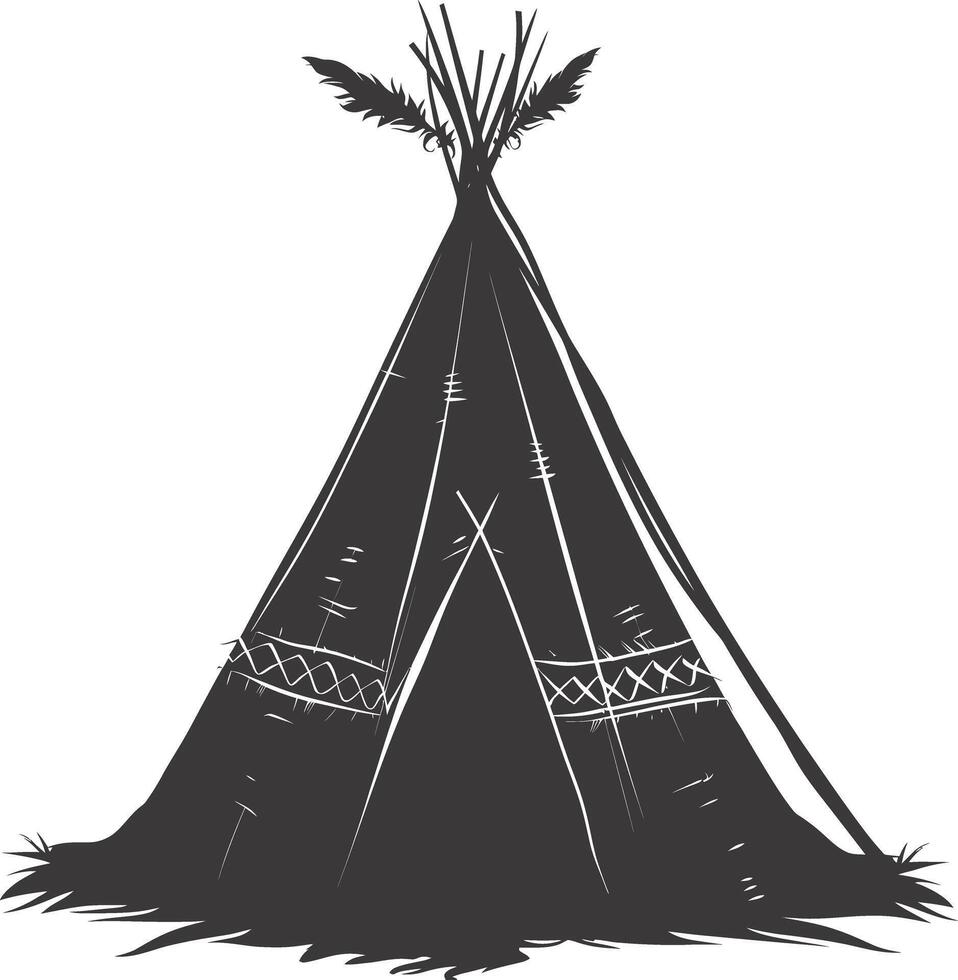 AI generated Silhouette Indian tribal tent black color only full vector