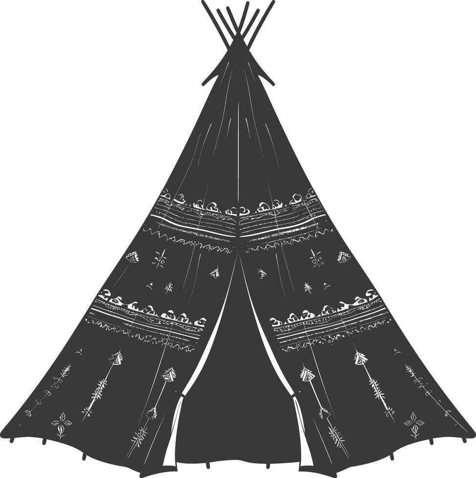 AI generated Silhouette Indian tribal tent black color only full vector