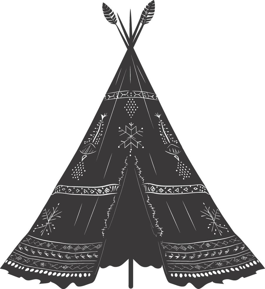 AI generated Silhouette Indian tribal tent black color only full vector