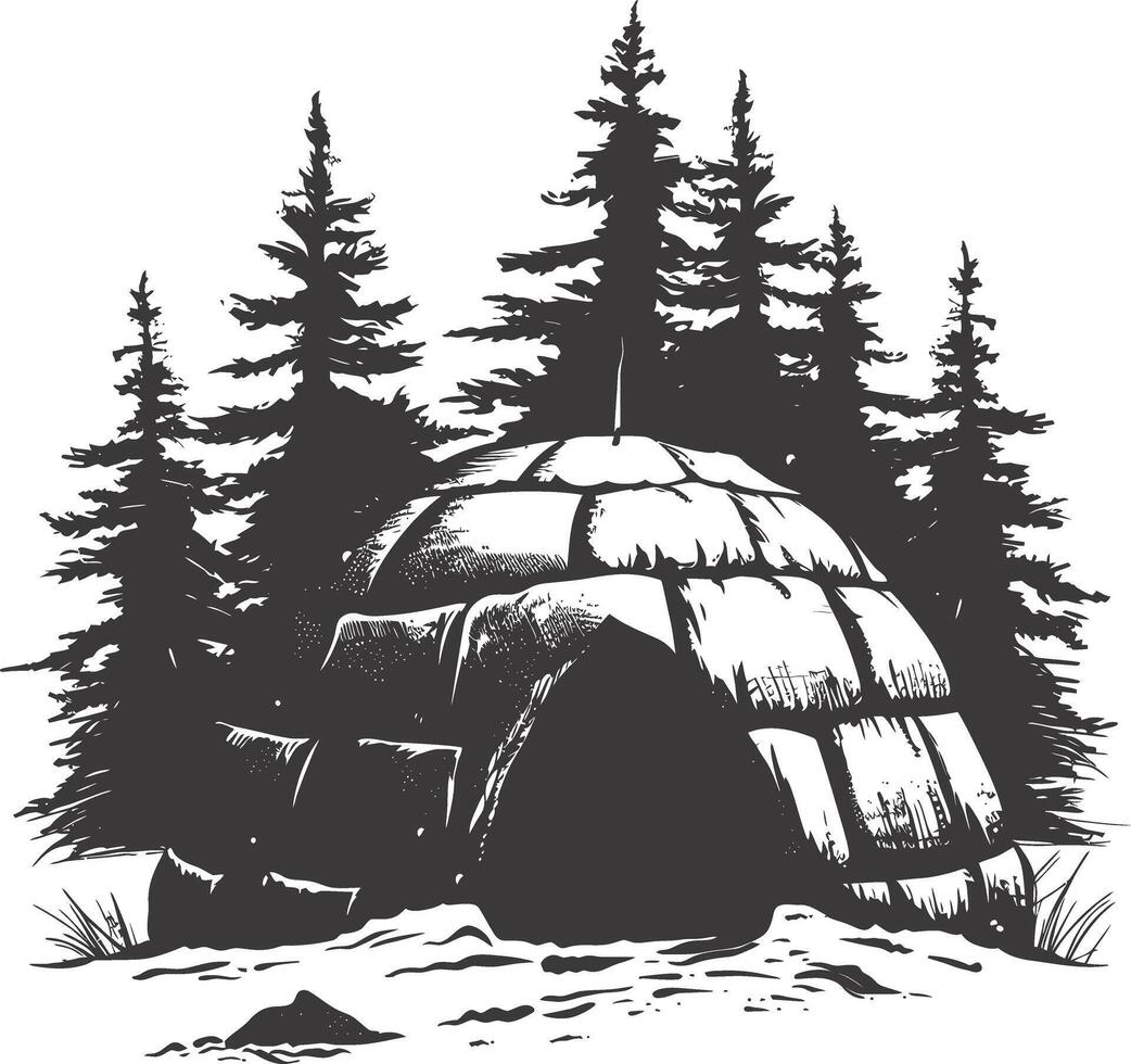 AI generated Silhouette igloo the Eskimo tribal House black color vector