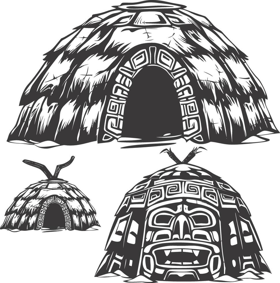 AI generated Silhouette igloo the Eskimo tribal House black color vector