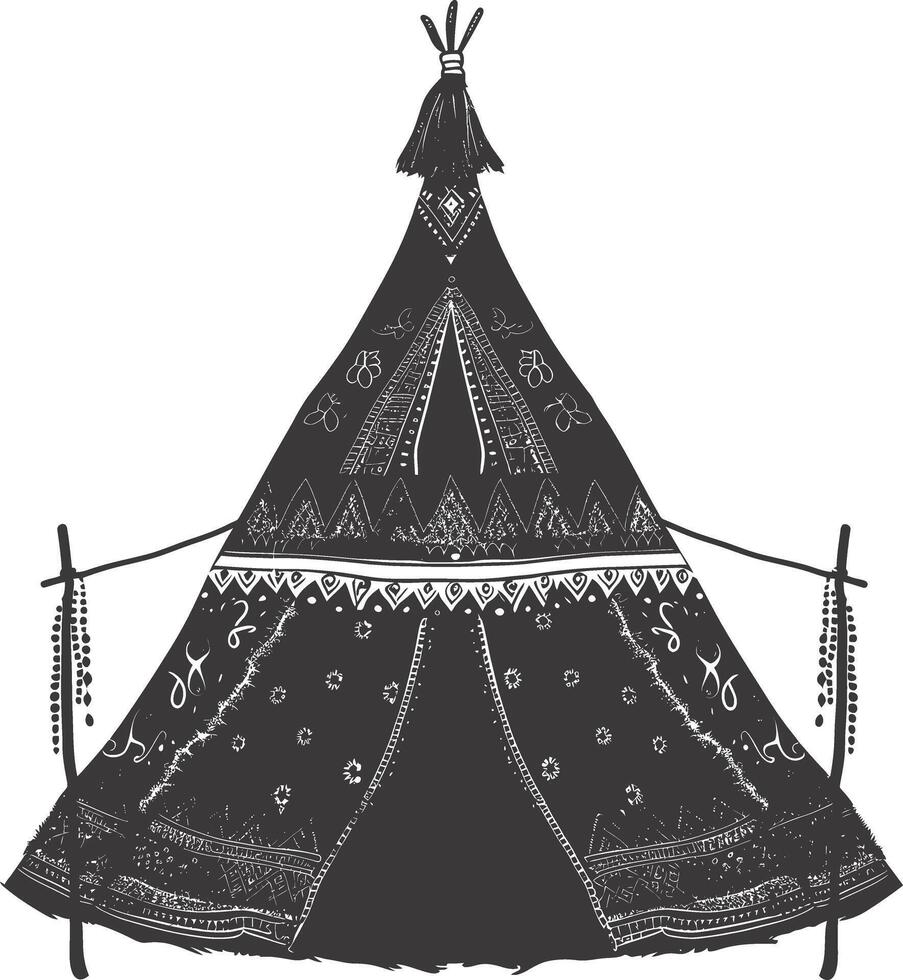 AI generated Silhouette Indian tribal tent black color only full vector