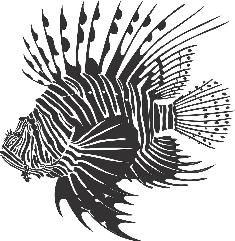 AI generated Silhouette lionfish black color only full body vector