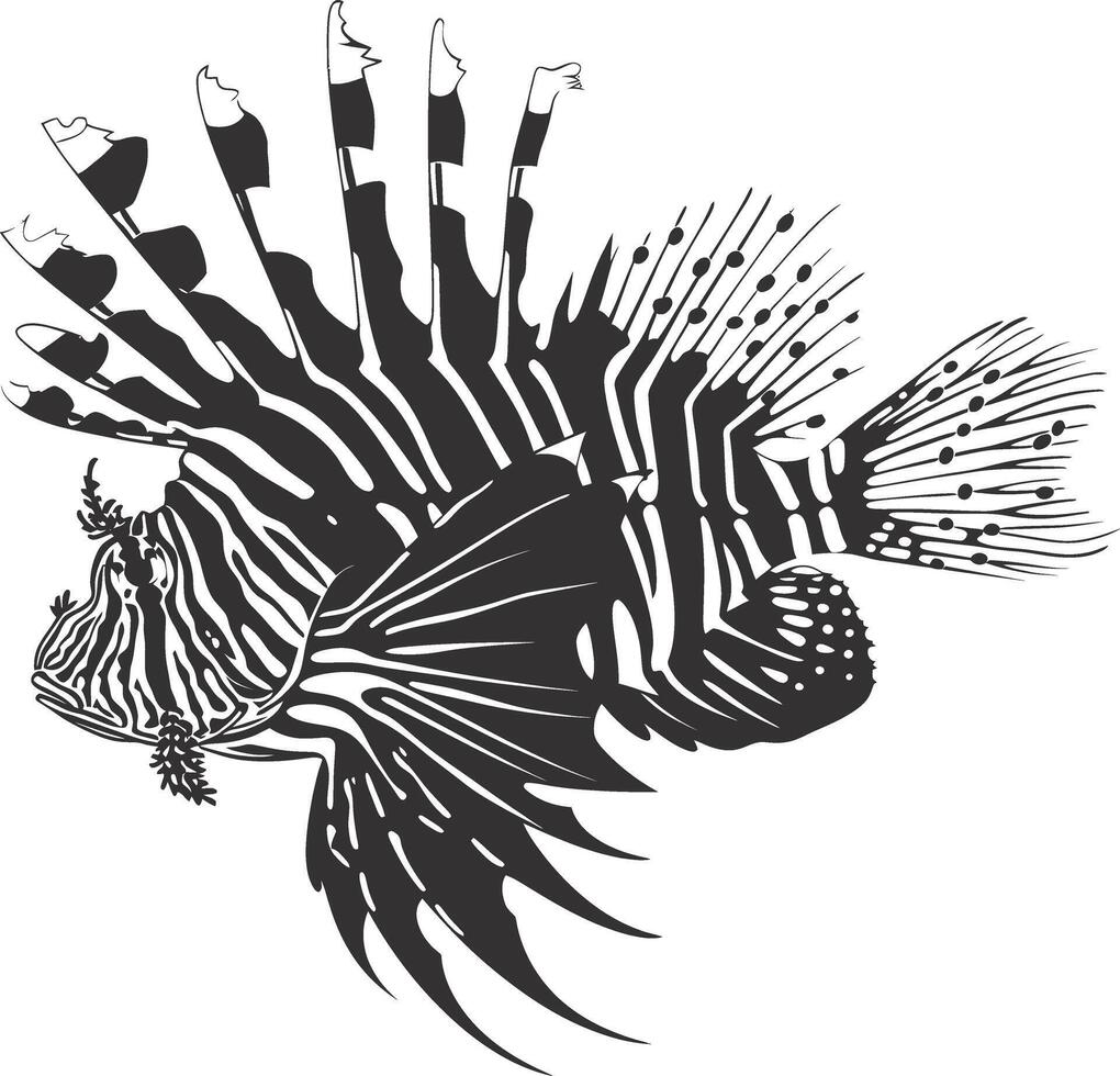 AI generated Silhouette lionfish black color only full body vector