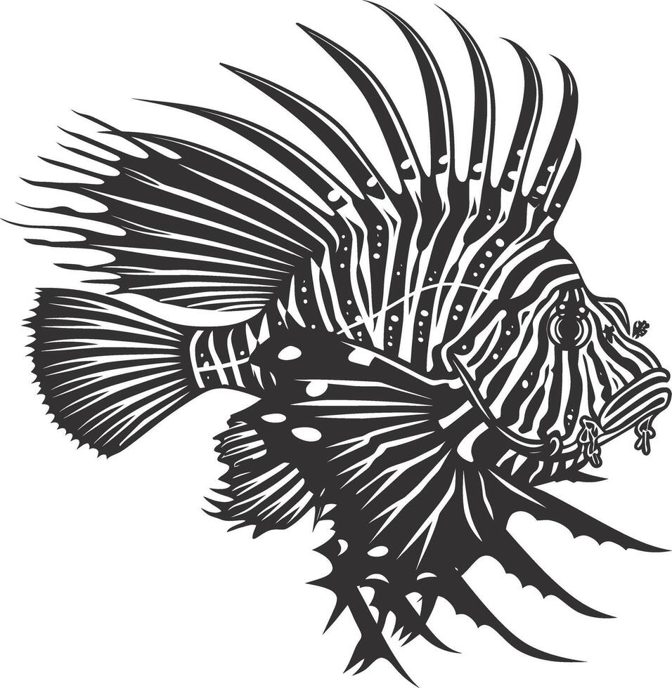 AI generated Silhouette lionfish black color only full body vector