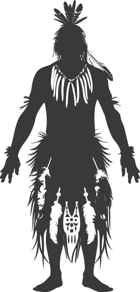 AI generated Silhouette native american man black color only full vector