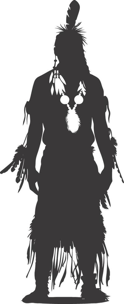 AI generated Silhouette native american man black color only full vector