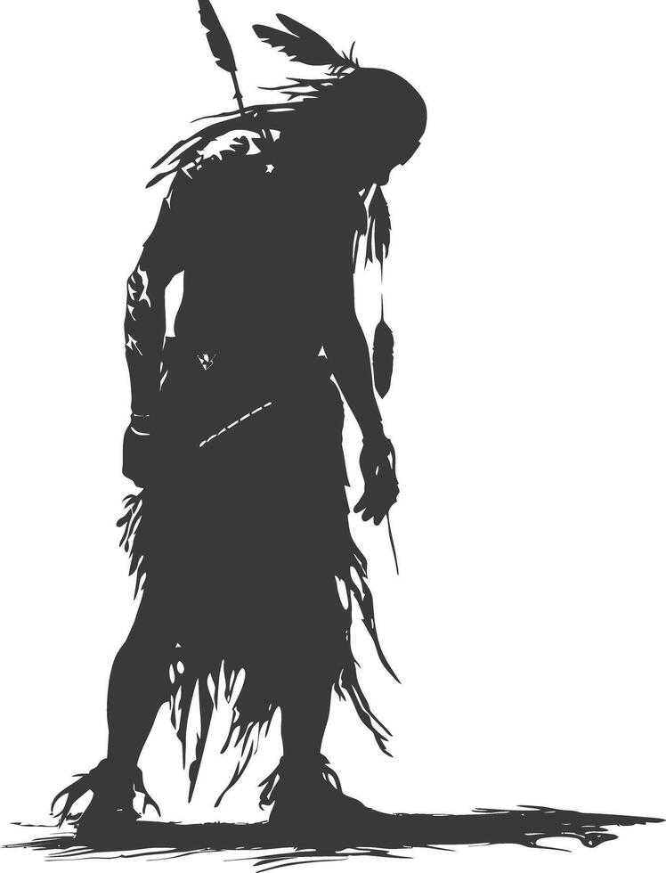 AI generated Silhouette native american man black color only full vector