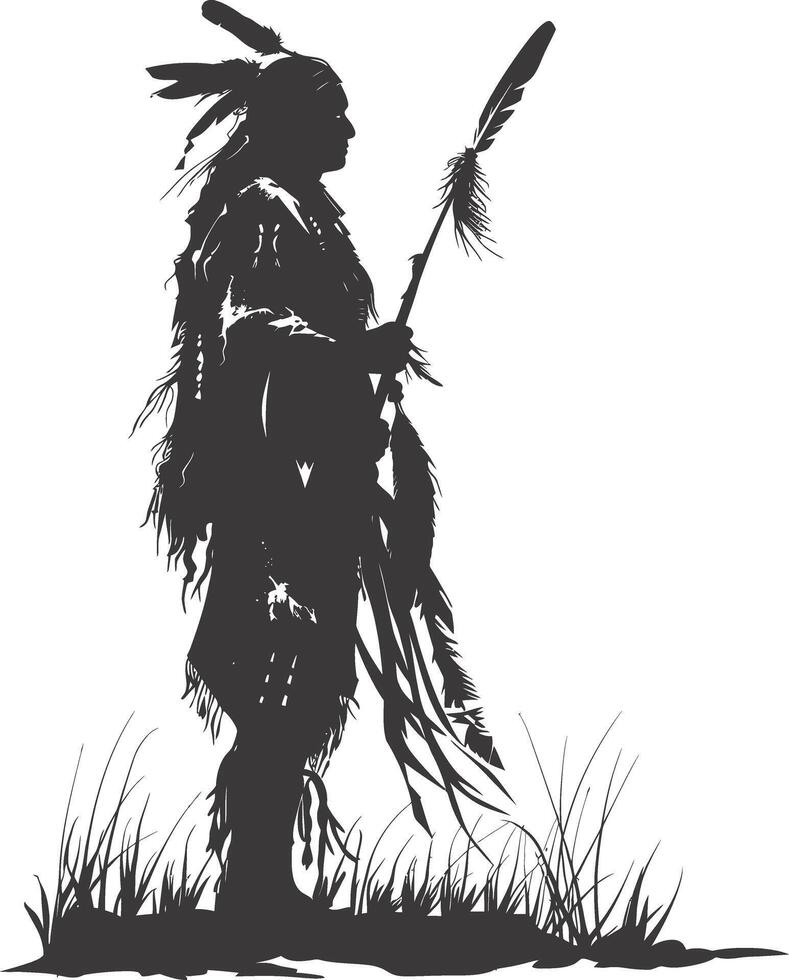 AI generated Silhouette native american man black color only full vector