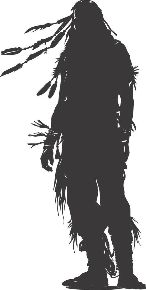 AI generated Silhouette native american man black color only full vector