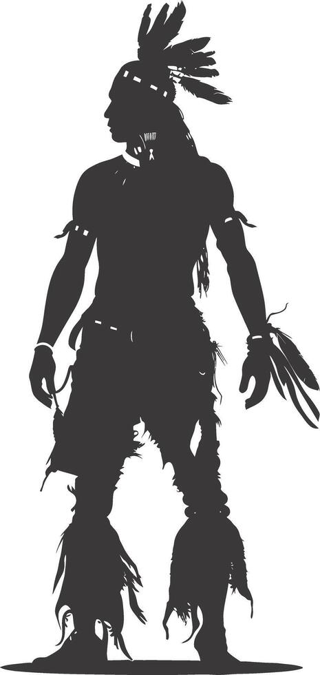 AI generated Silhouette native american man black color only full vector