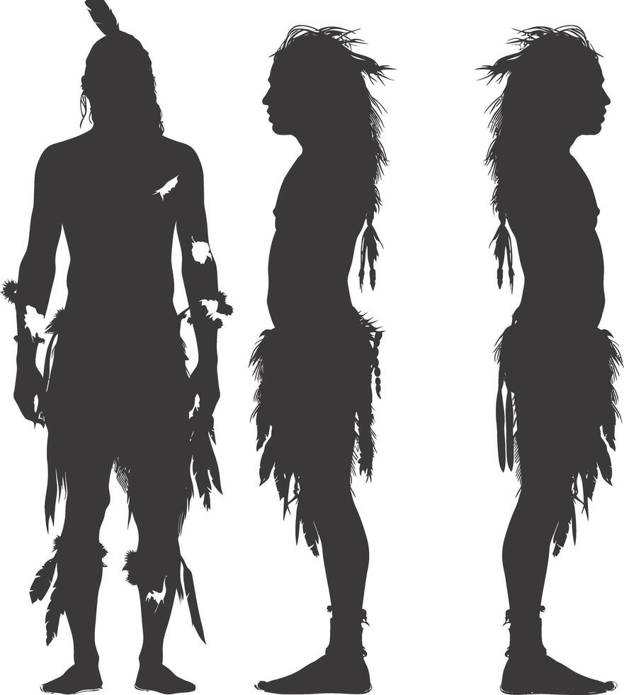 AI generated Silhouette native american man black color only full vector