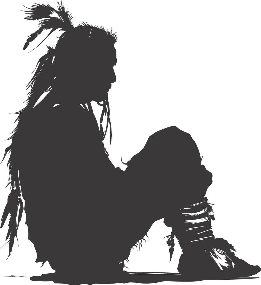 AI generated Silhouette native american man black color only full vector