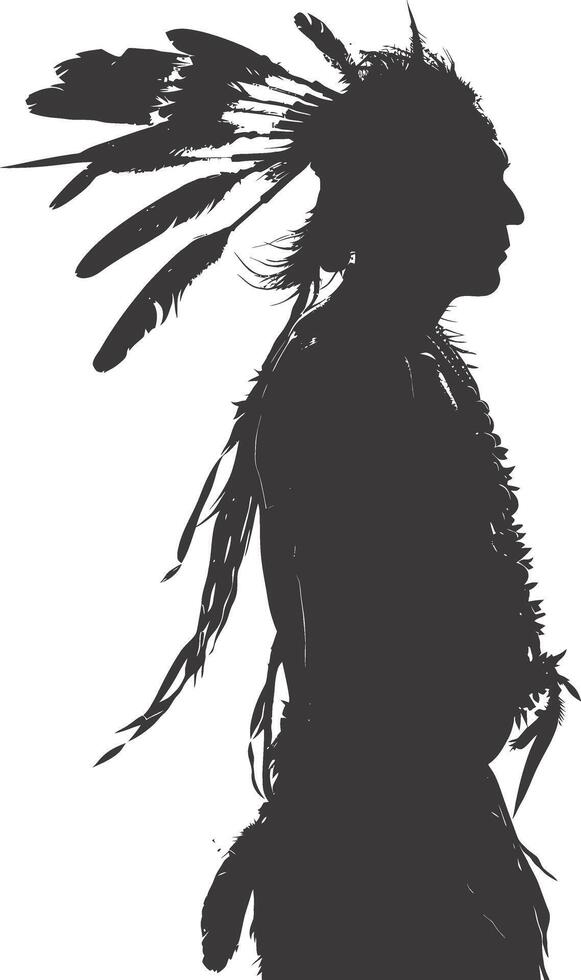 AI generated Silhouette native american man black color only full vector