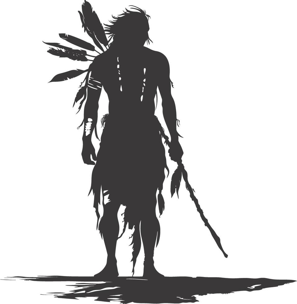 AI generated Silhouette native american man black color only full vector