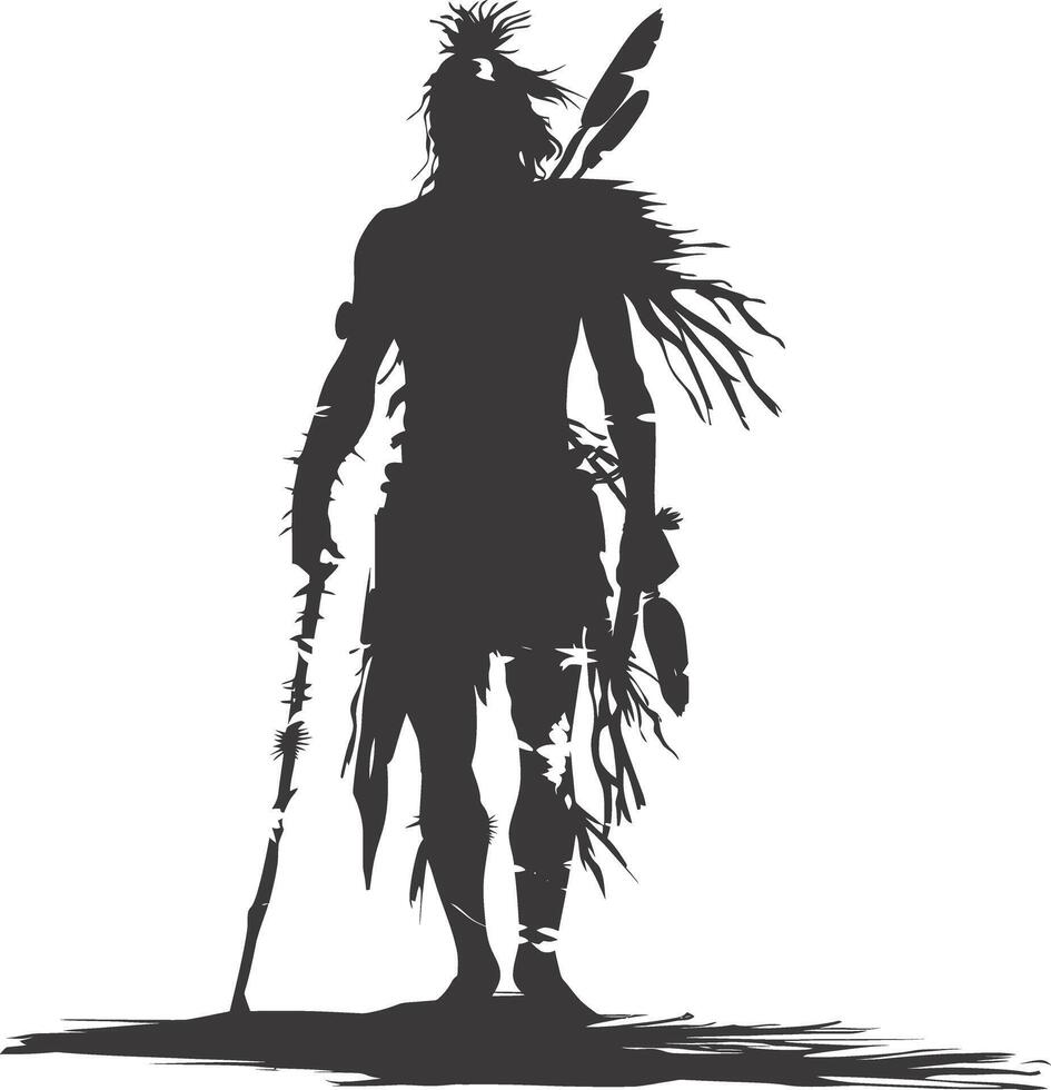 AI generated Silhouette native american man black color only full vector