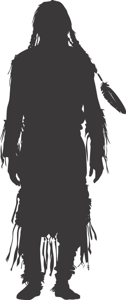 AI generated Silhouette native american man black color only full vector