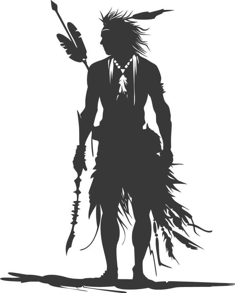 AI generated Silhouette native american man black color only full vector