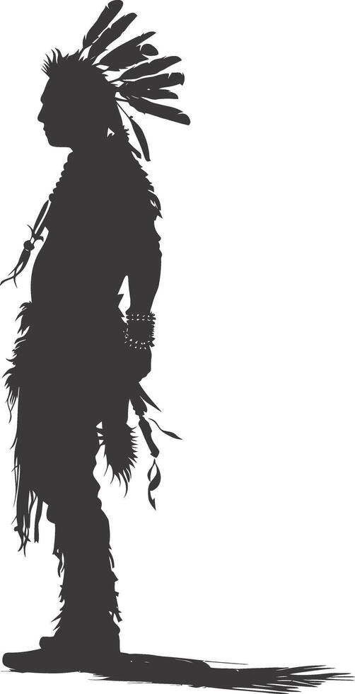 AI generated Silhouette native american man black color only full vector