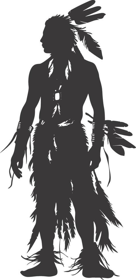 AI generated Silhouette native american man black color only full vector