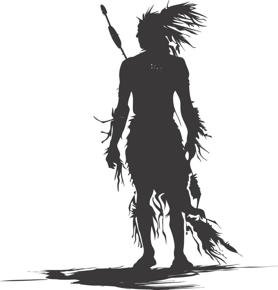 AI generated Silhouette native american man black color only full vector