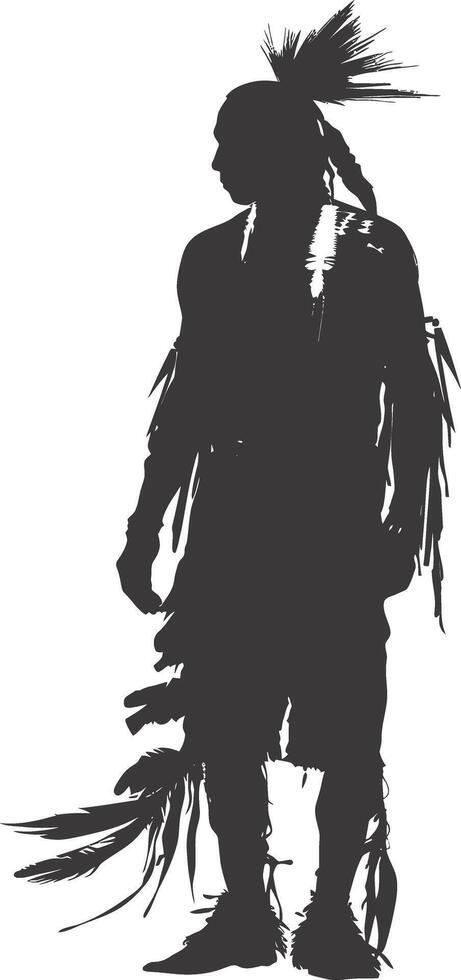 AI generated Silhouette native american man black color only full vector