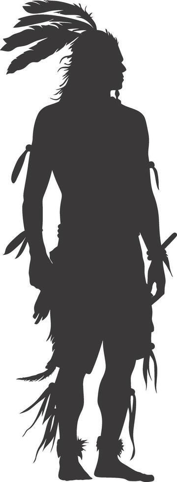 AI generated Silhouette native american man black color only full vector