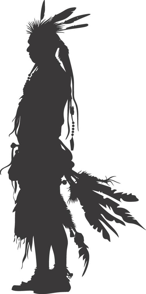 AI generated Silhouette native american man black color only full vector