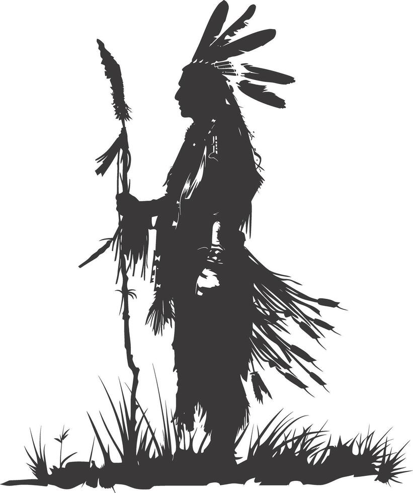 AI generated Silhouette native american man black color only full vector