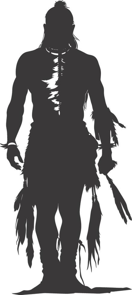 AI generated Silhouette native american man black color only full vector