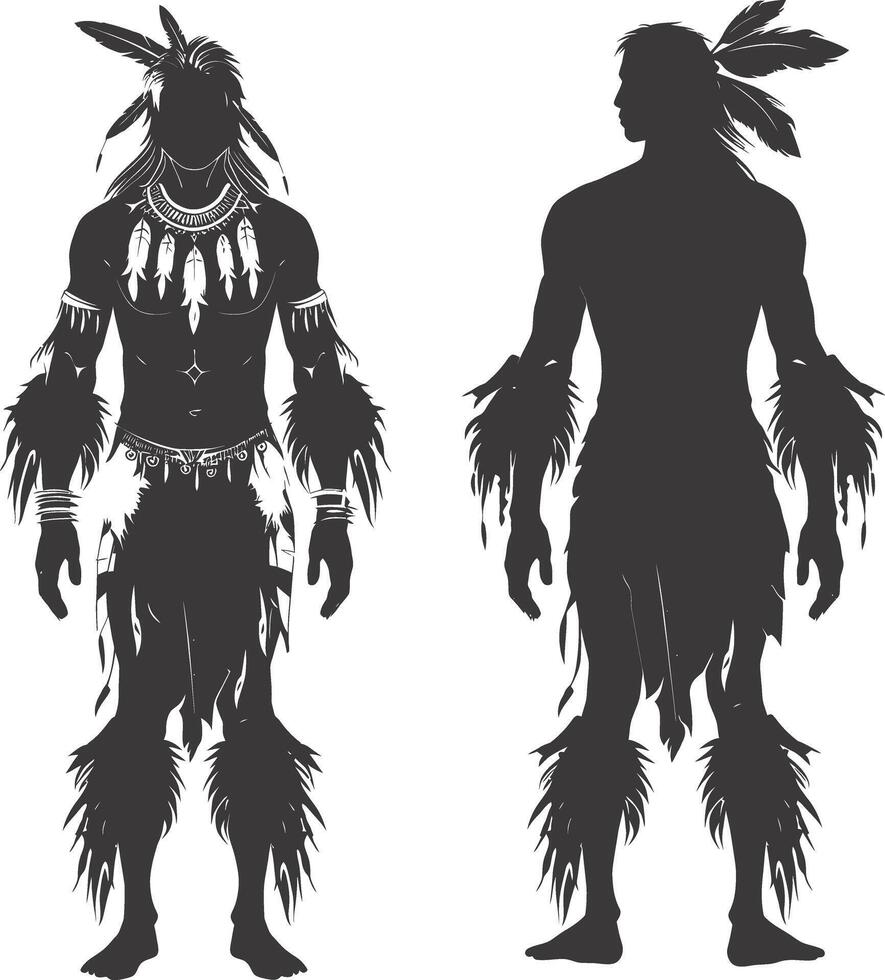 AI generated Silhouette native american man black color only full vector