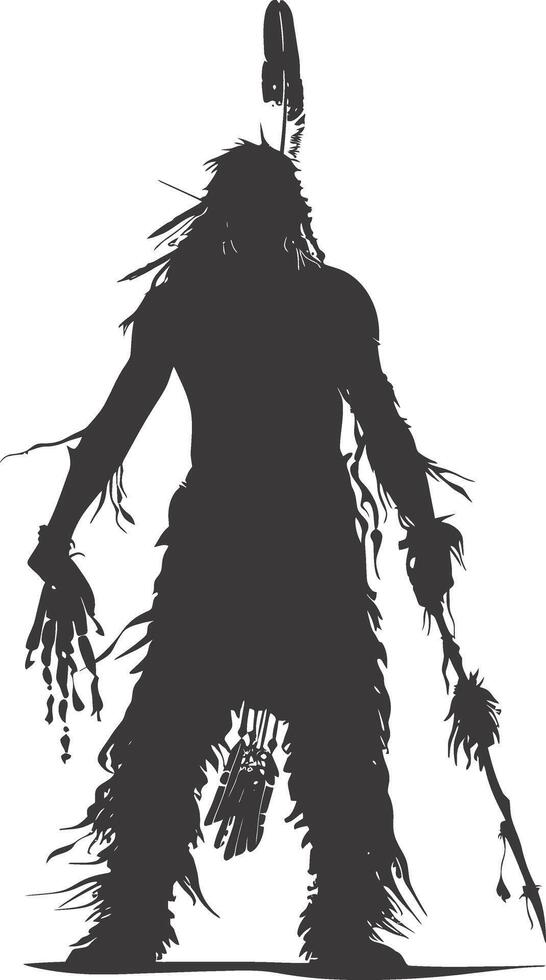 AI generated Silhouette native american man holding weapon black color only vector