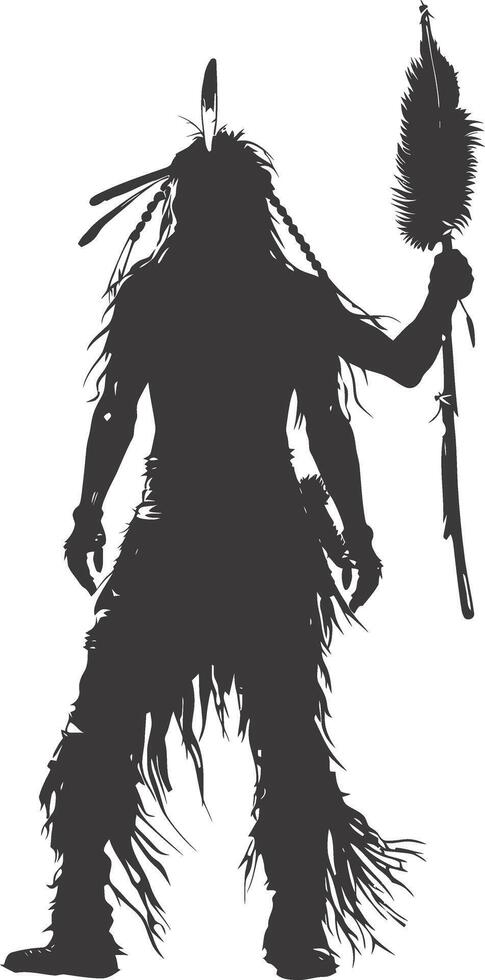 AI generated Silhouette native american man holding weapon black color only vector