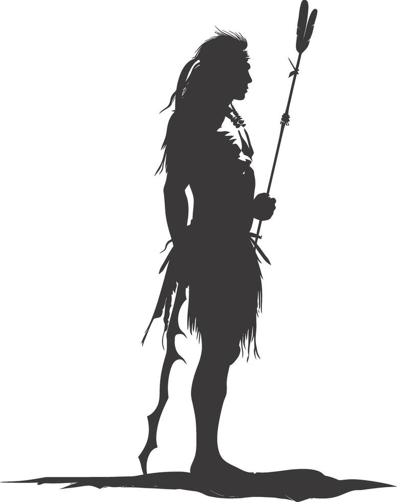 AI generated Silhouette native american man holding weapon black color only vector