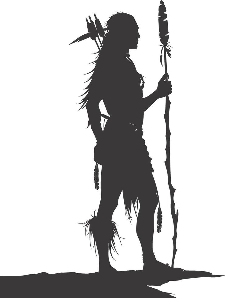 AI generated Silhouette native american man holding weapon black color only vector