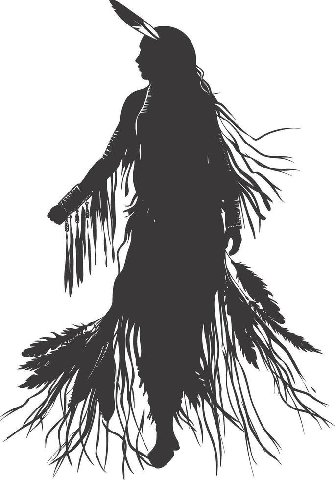 AI generated Silhouette native american woman black color only full body vector