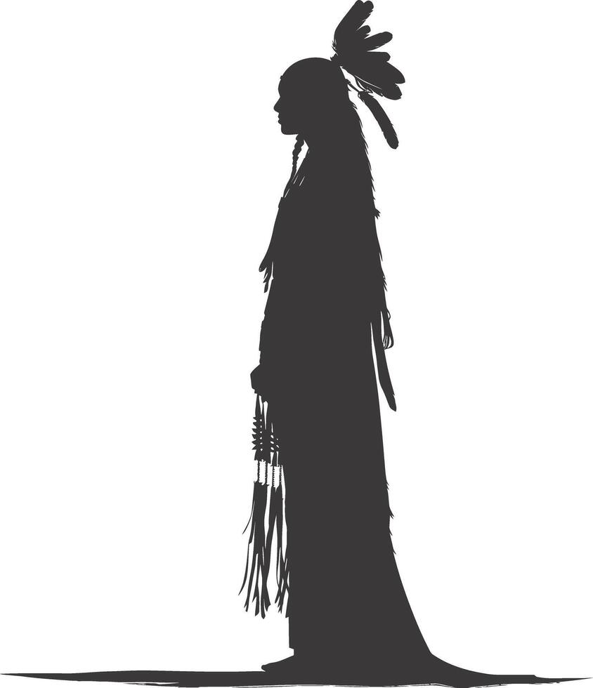 AI generated Silhouette native american woman black color only full body vector