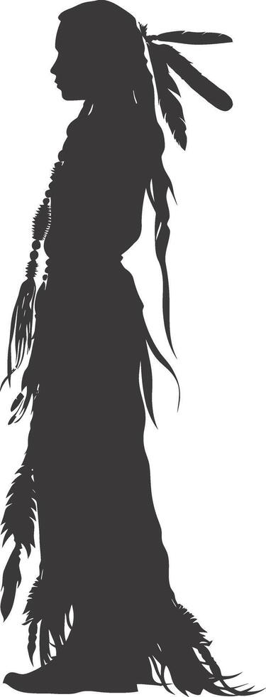 AI generated Silhouette native american woman black color only full body vector