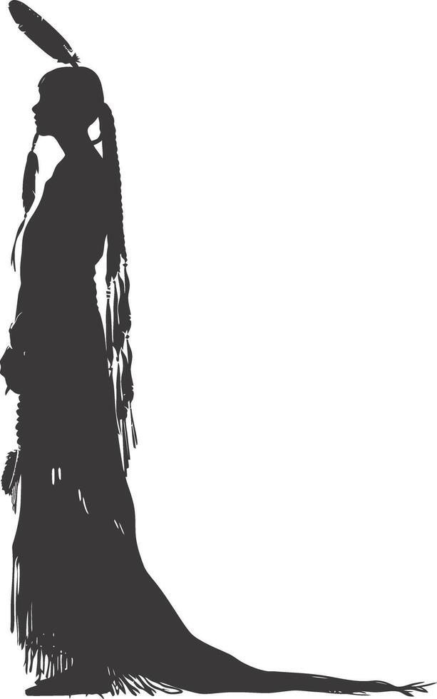 AI generated Silhouette native american woman black color only full body vector