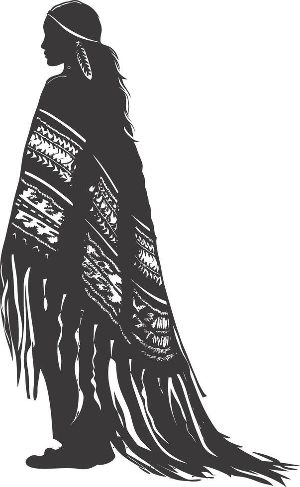 AI generated Silhouette native american woman black color only full body vector