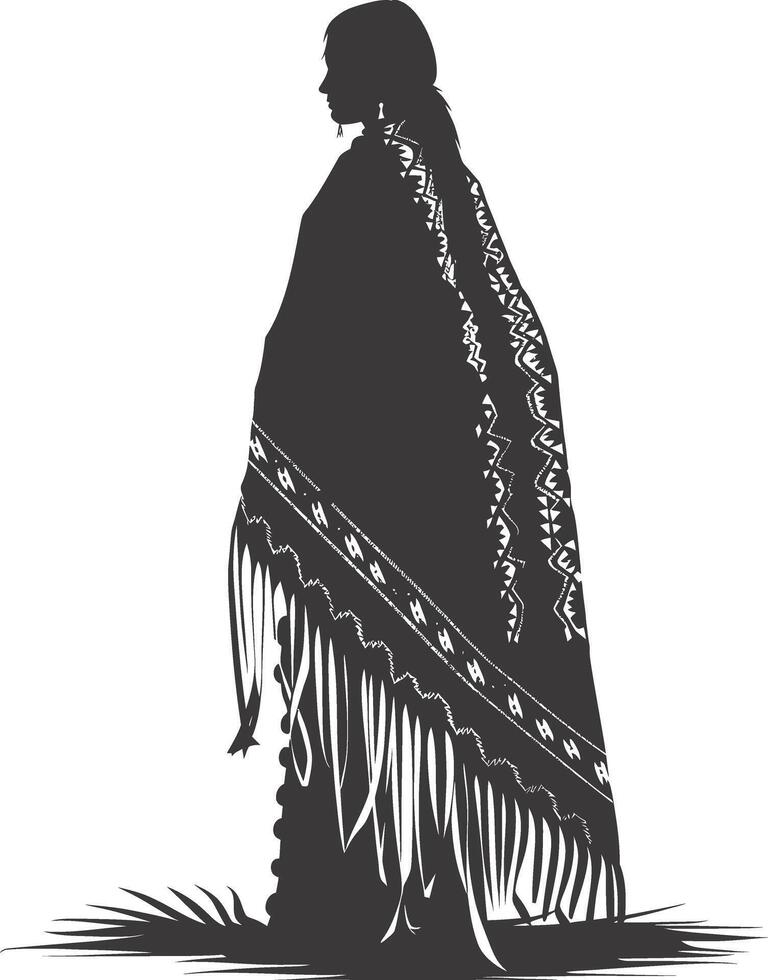 AI generated Silhouette native american woman black color only full body vector