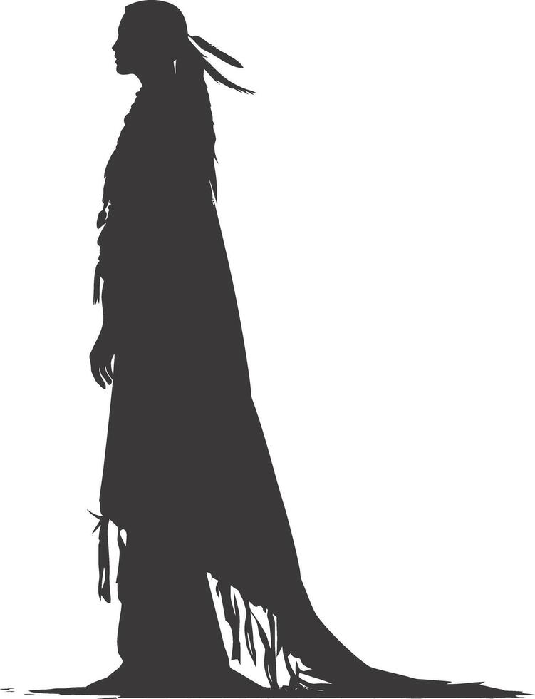 AI generated Silhouette native american woman black color only full body vector