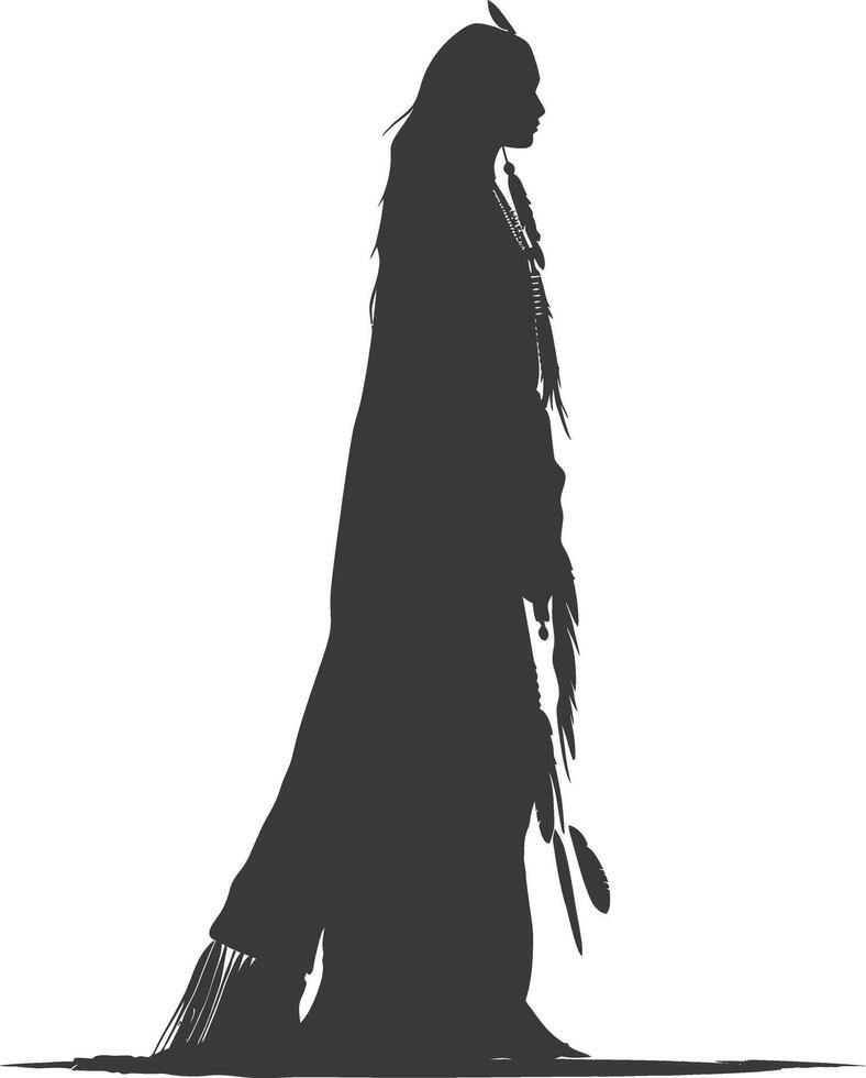 AI generated Silhouette native american woman black color only full body vector