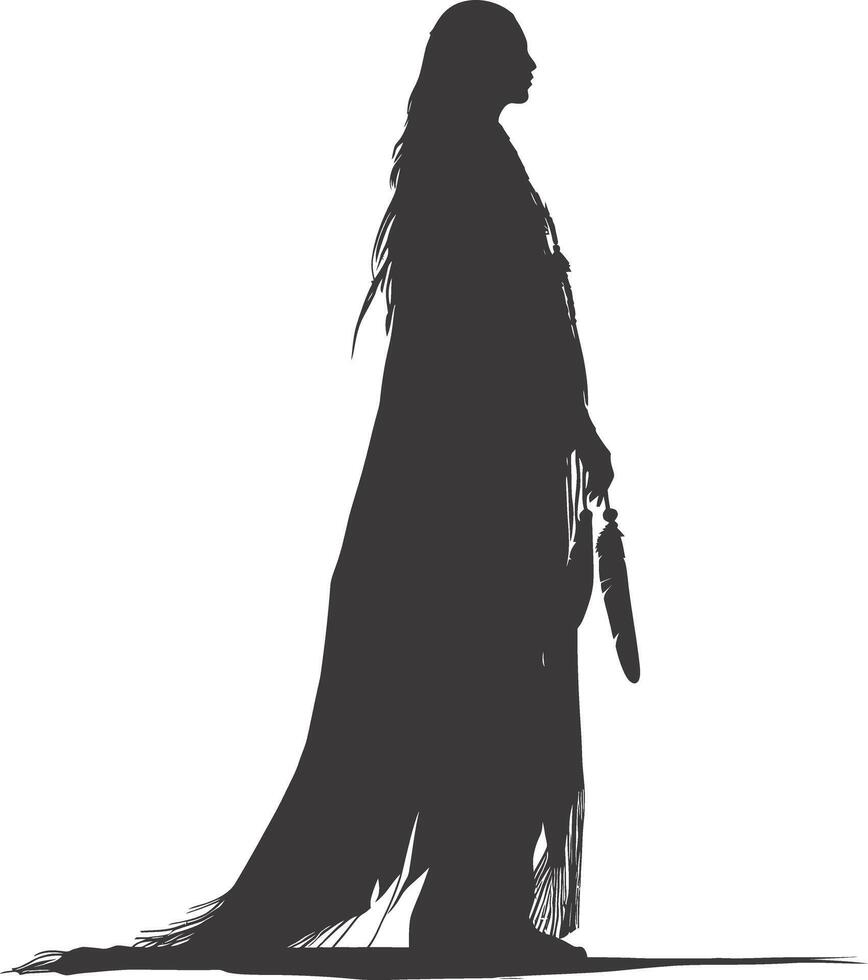 AI generated Silhouette native american woman black color only full body vector